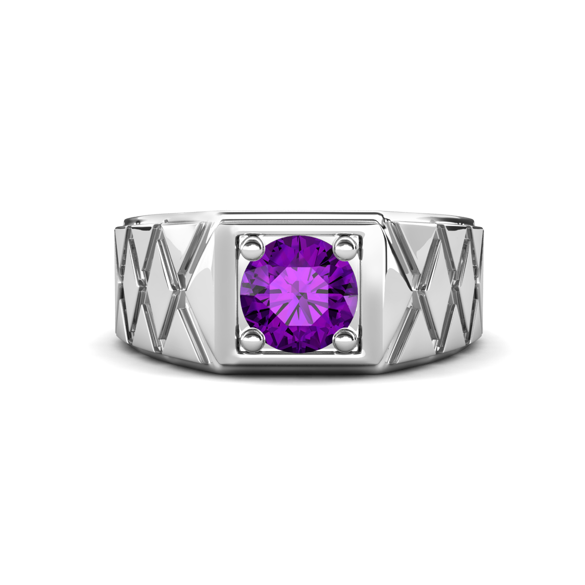 Jabari 0.87 ct Amethyst (6.50 mm) Criss Cross Design Shank Solitaire Men Band (9.5 mm) 